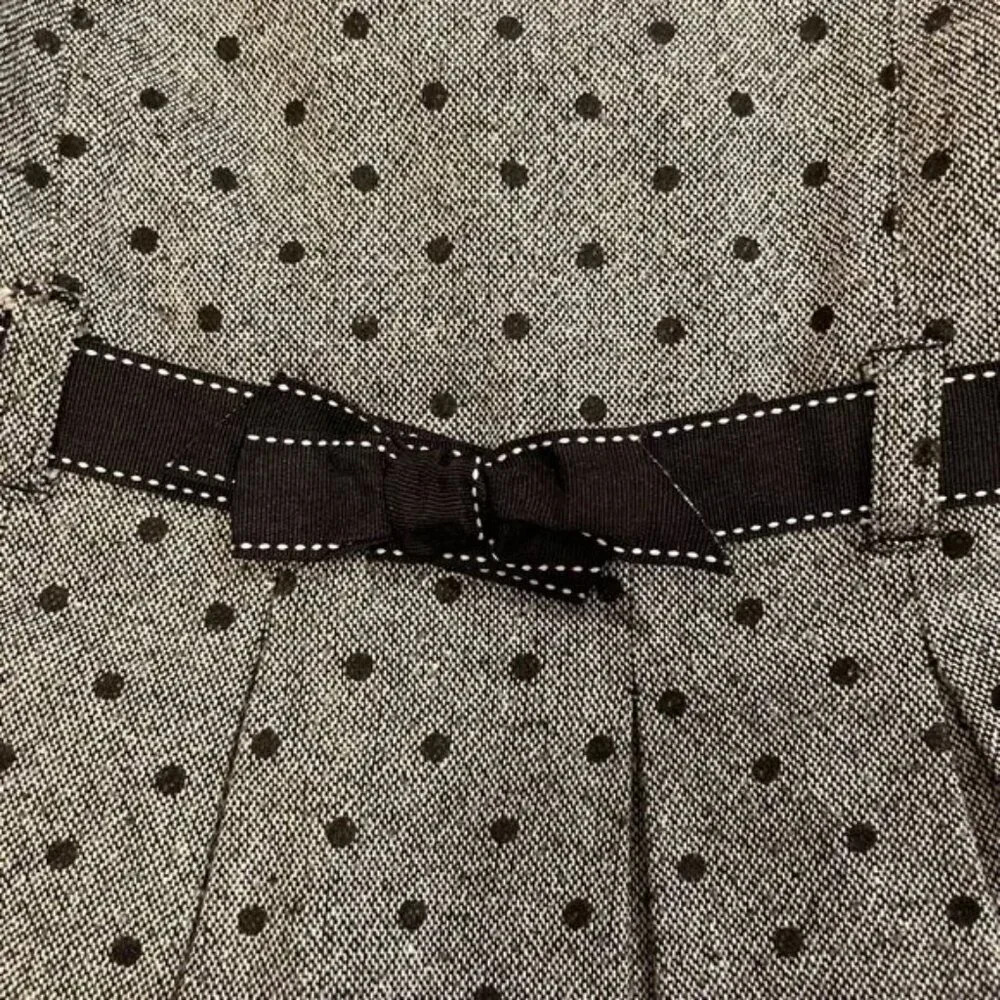 Origami Girl's Size 3 Pleated Jumper Wool Blend Gray Black Polka Dot Ribbon Belt
